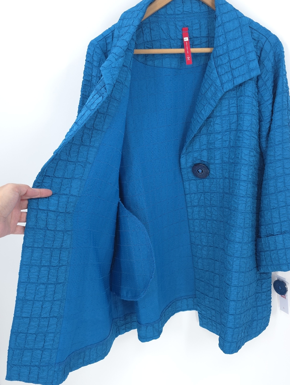IC Collection Jaquard Jacket Single Button Closure Textured Blazer Lagenlook NWT - Picture 4 of 9